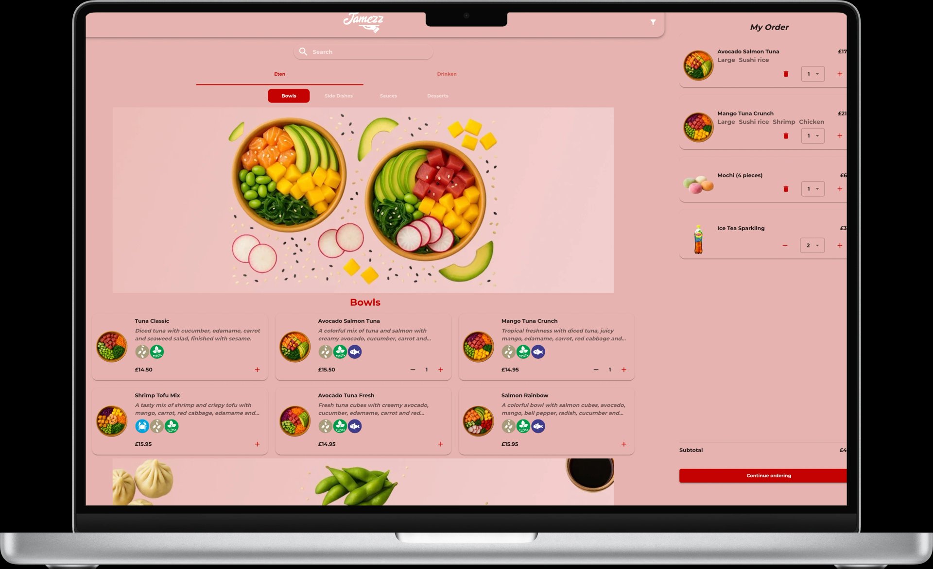 Poke webshop on laptop - online ordering for pickup without commissions