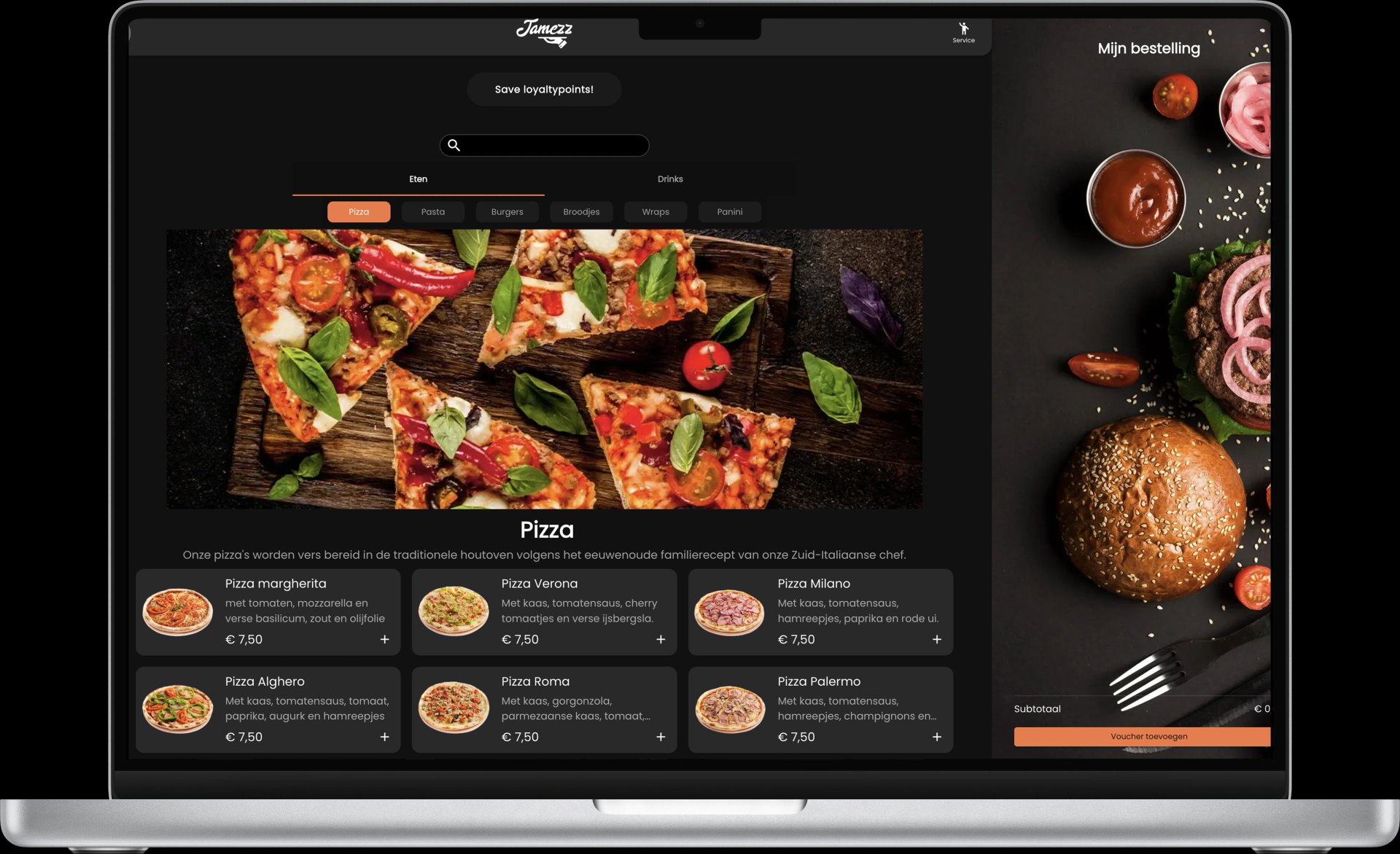 Jamezz webshop mockup - own ordering platform for restaurants and cafés